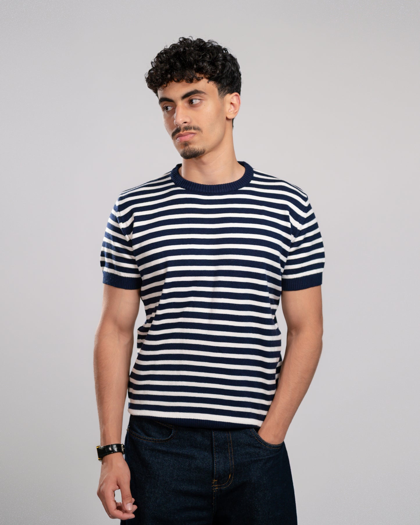 Stripe knit T-shirt