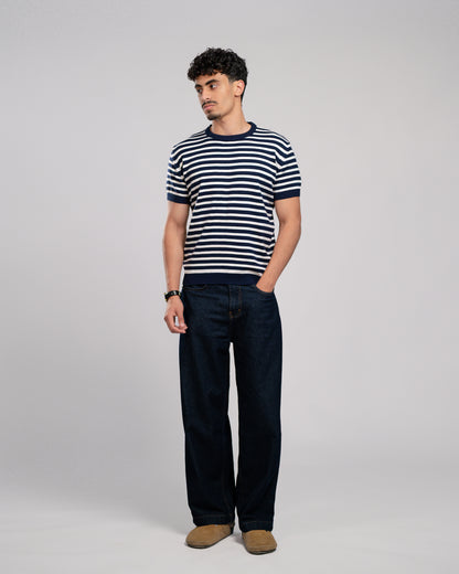Stripe knit T-shirt