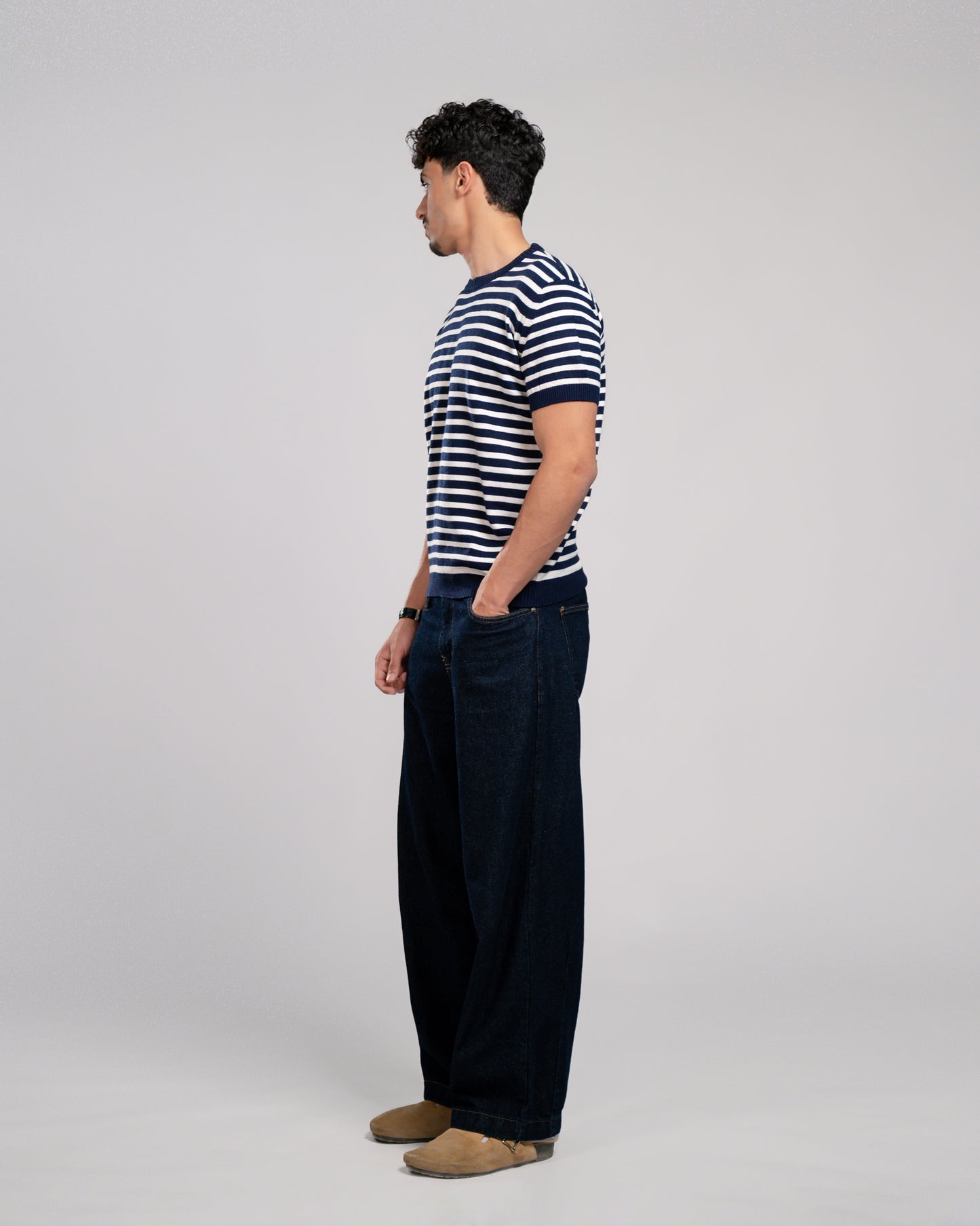 Stripe knit T-shirt