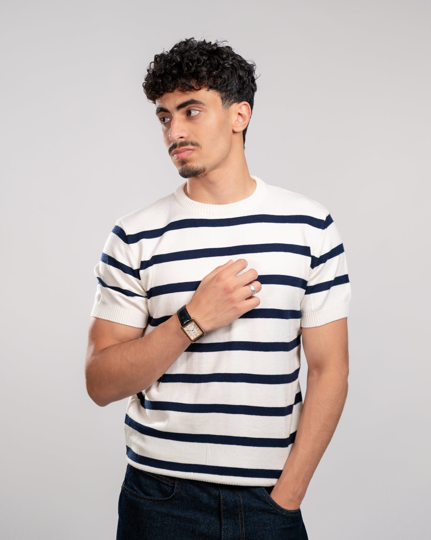 Stripe knit T-shirt