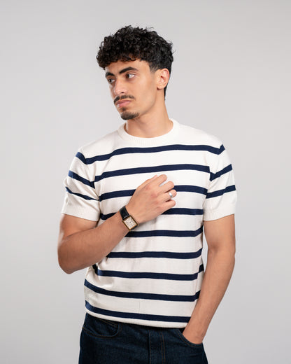Stripe knit T-shirt